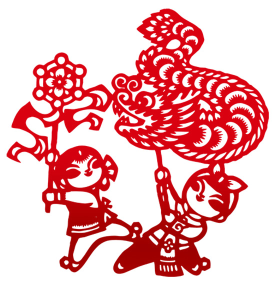 剪纸舞龙PNG透明图，元旦春节元宵节日素材，高清下载