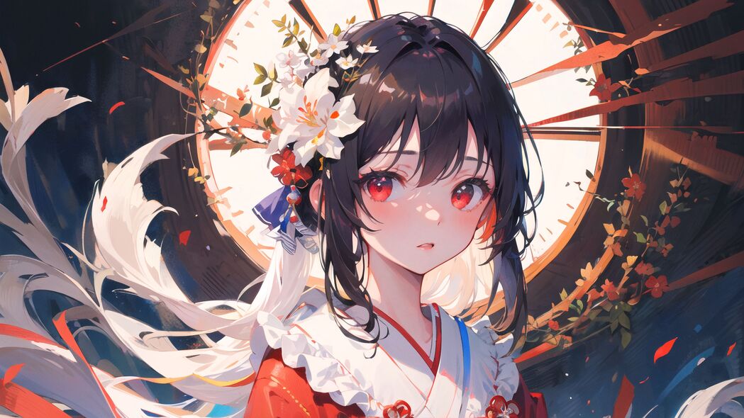 女孩穿和服倚窗，动漫风4K高清壁纸（3840x2160）免费下载
