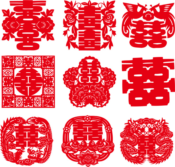 传统文化促销，精美囍字PNG透明图片，中国风设计素材免费下载