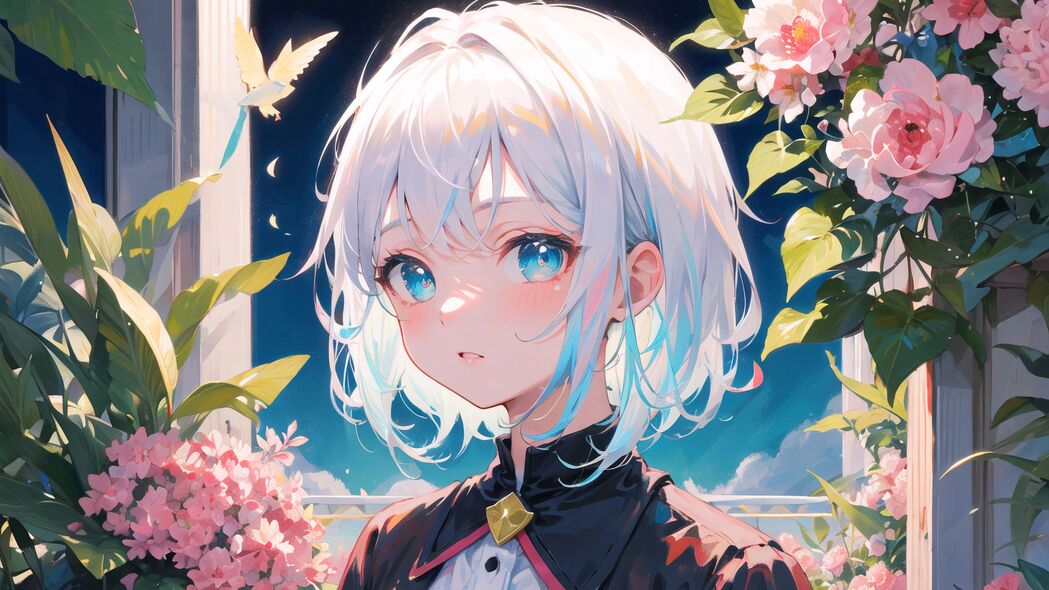 高清4K动漫壁纸下载，女孩服装花卉主题，3840x2160超清分辨率