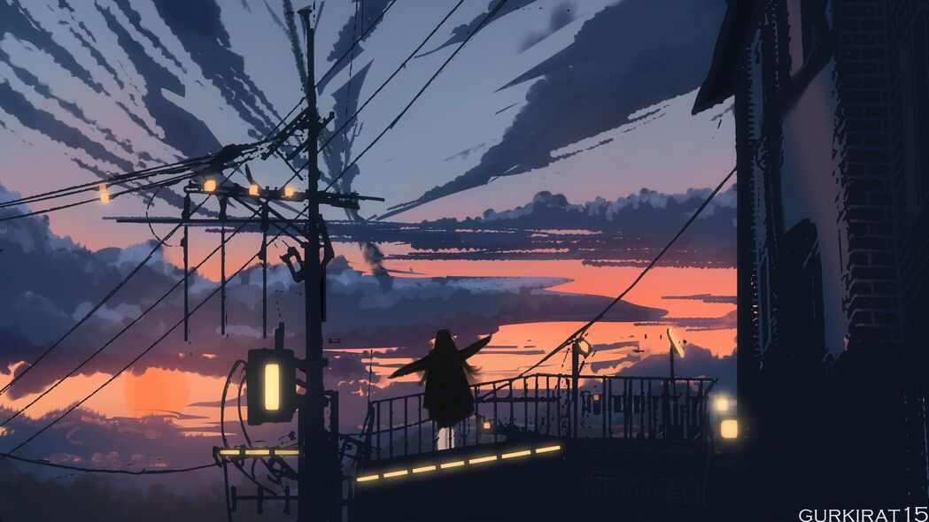 夜晚剪影电线艺术，绝美4K高清壁纸，3840x2160分辨率，一键下载！