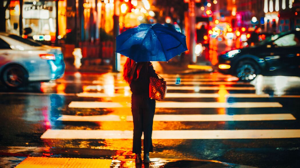 女孩剪影，雨夜街道，4K高清壁纸，3840x2160超高清下载