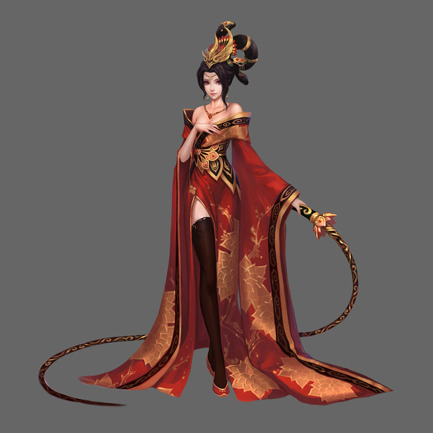 红色花纹服饰游戏角色PNG透明背景素材，卡通手绘高清图片下载