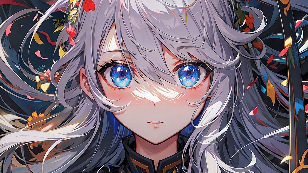 女孩动漫眼眸璀璨珠宝花环，4K超清壁纸3840x2160高清下载