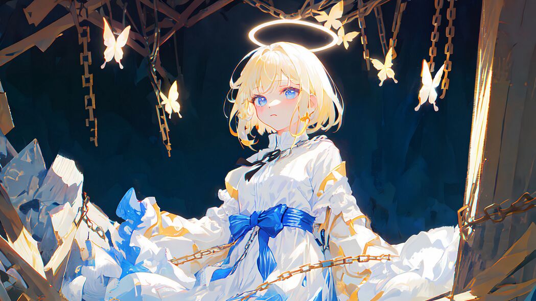 女孩光环连衣裙蝴蝶结动漫，惊艳4K高清壁纸，3840x2160超高清下载