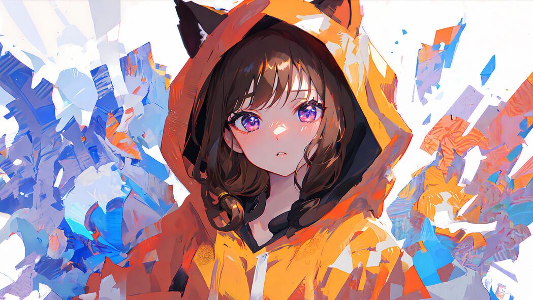 女孩引擎盖耳朵彩绘，动漫艺术4K超清壁纸，3840x2160高清下载