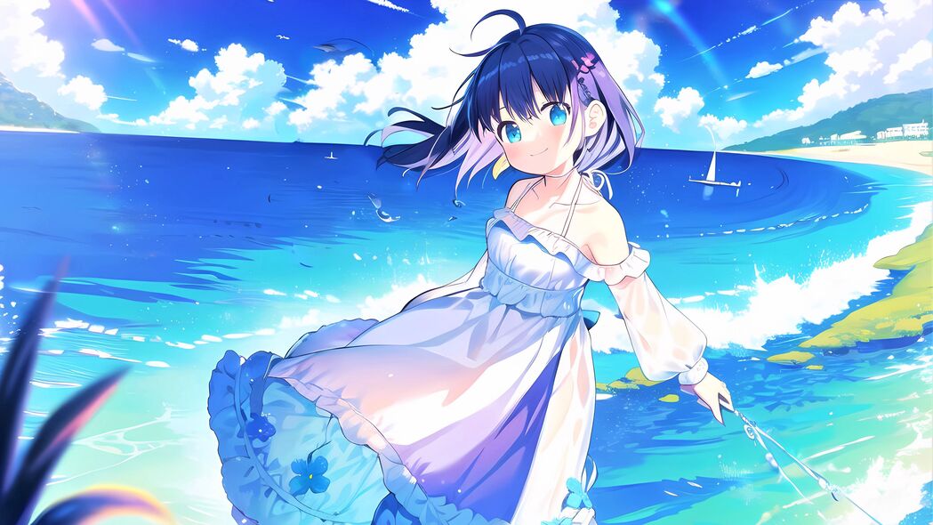 夏日海滨女孩动漫4K超高清壁纸，3840x2160分辨率免费下载