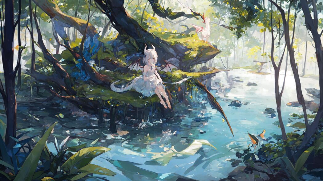 高清4K动漫壁纸，女孩与树角尾巴的奇幻之旅，3840x2160超清下载