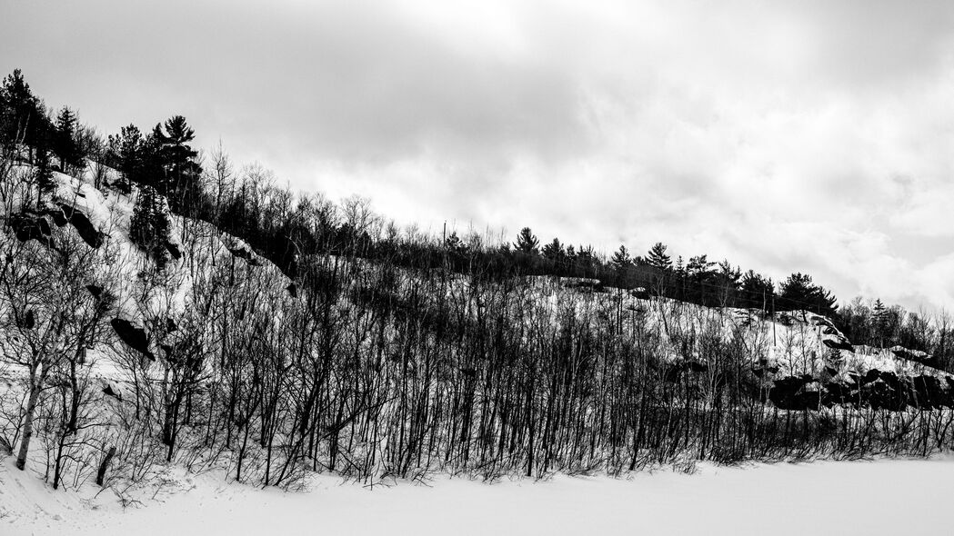 冬日山丘雪景，自然黑白4K超清壁纸，3840x2160高清下载