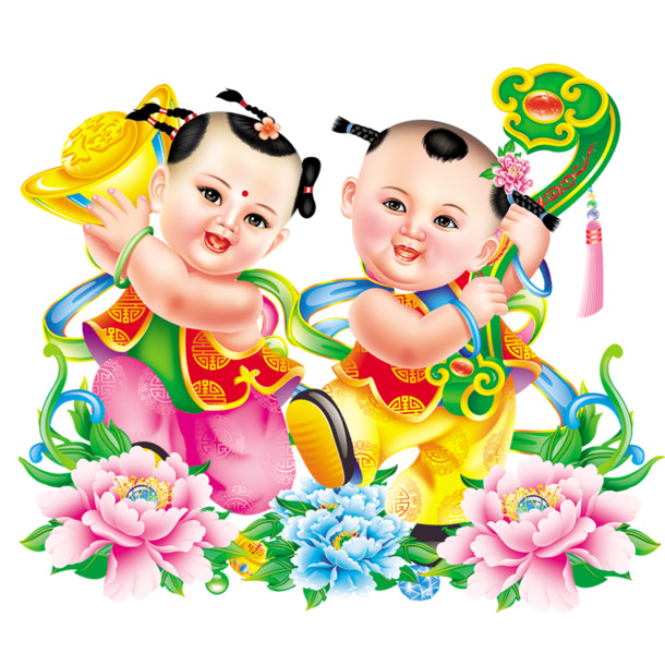 金童玉女PNG透明图，元旦春节元宵节日素材，高清下载