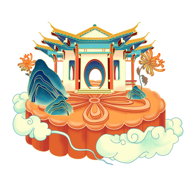 中秋手绘插画，月饼PNG透明图，国风装饰元素，高清下载