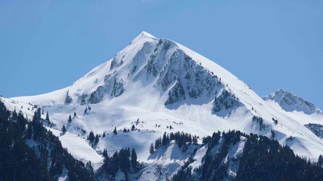 绝美山脉雪景4K壁纸，树木葱茏，斜坡如画，高清3840x2160下载