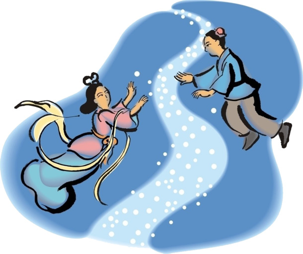 牛郎织女高清PNG透明图，情人节节日元素，设计素材免费下载