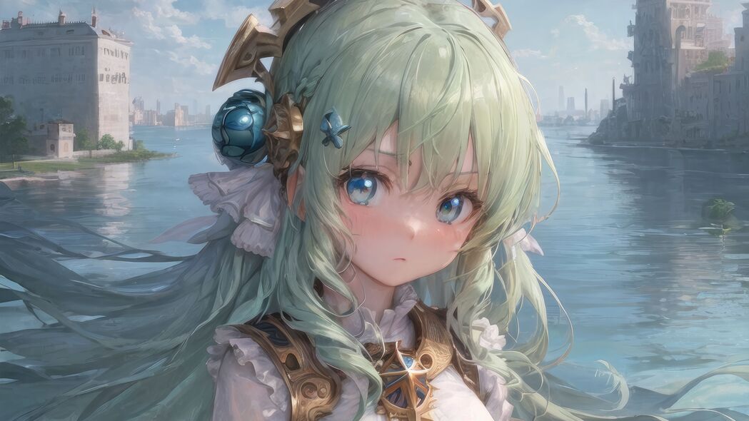 动漫女孩佩戴璀璨珠宝，畅游大海美景，4K高清壁纸3840x2160免费下载