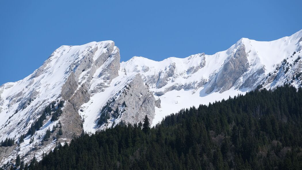 绝美山脉浮雕雪景，树木点缀斜坡，超清4K风景壁纸下载
