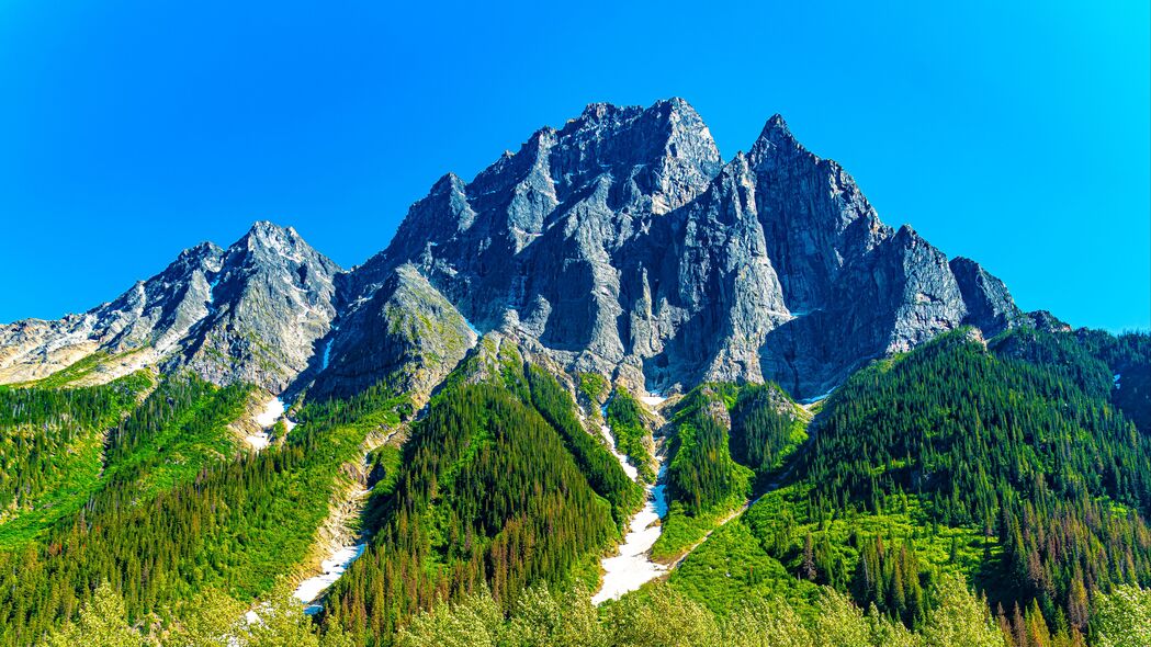 岩石斜坡树木浮雕雪景，4K高清壁纸，3840x2160分辨率，绝美风景图片下载