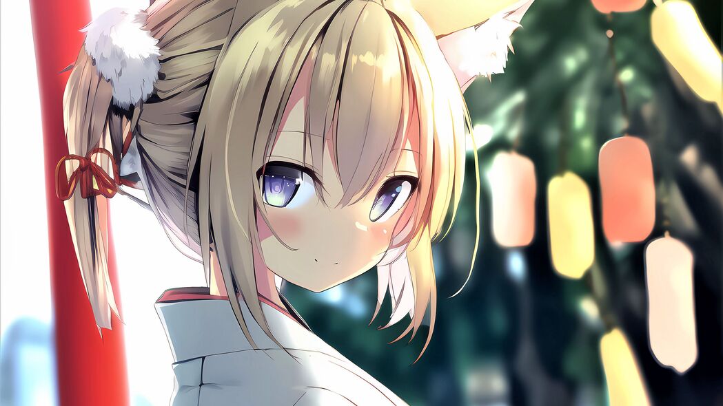 绝美女孩一瞥，Neko耳朵和服动漫，4K超清壁纸3840x2160，高清下载