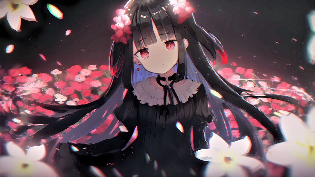 女孩动漫连衣裙花卉主题，4K超高清壁纸3840x2160免费下载