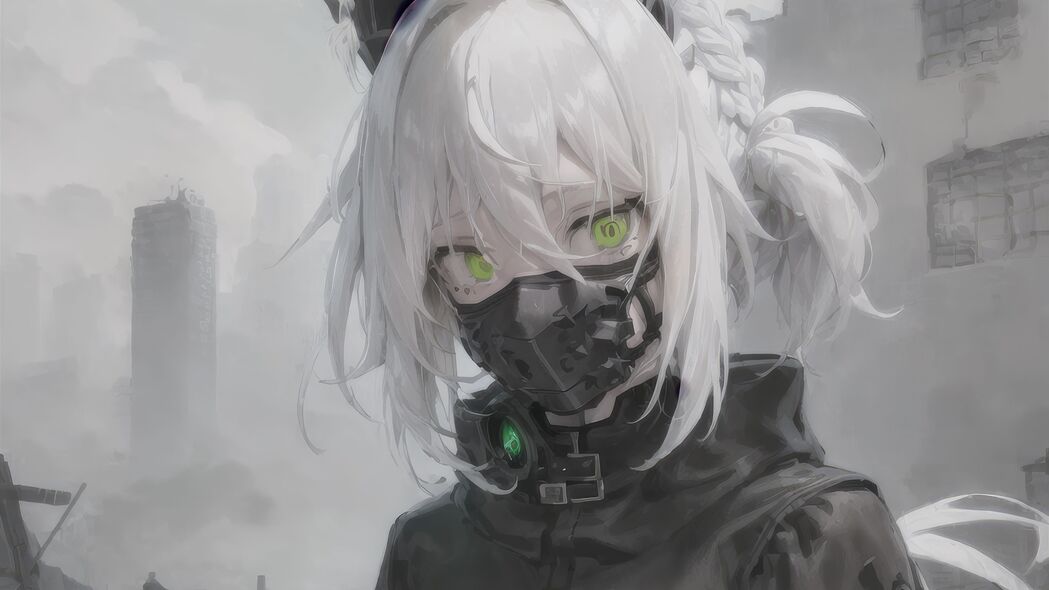 绝美女孩动漫4K壁纸，迷人眼睛与耳朵，精致面具点缀，3840x2160高清下载