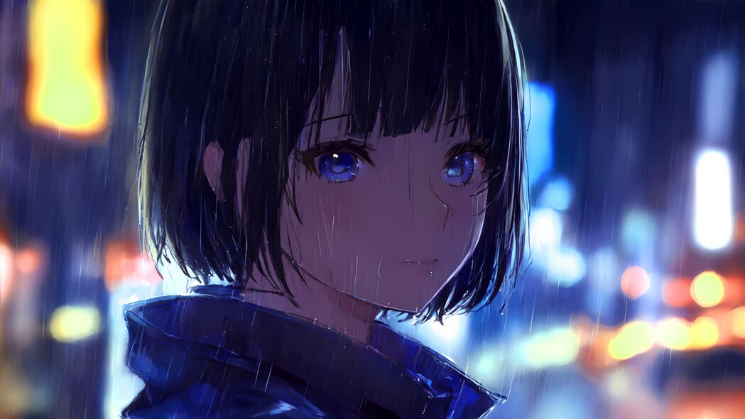 动漫女孩眼眸之美，高清4K雨景壁纸，3840x2160分辨率，一键下载