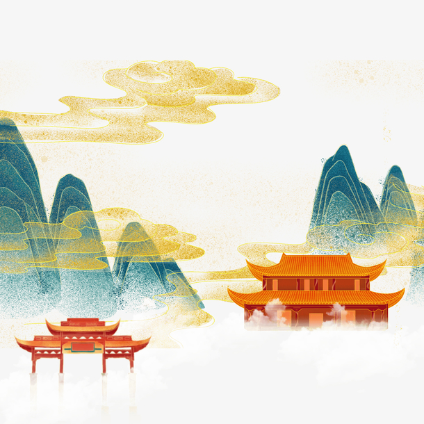 国潮祥云山图案，高清PNG透明中国风装饰元素，免费下载！