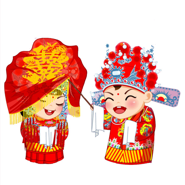 中式婚礼PNG透明图，高清情侣素材，情人节设计必备！