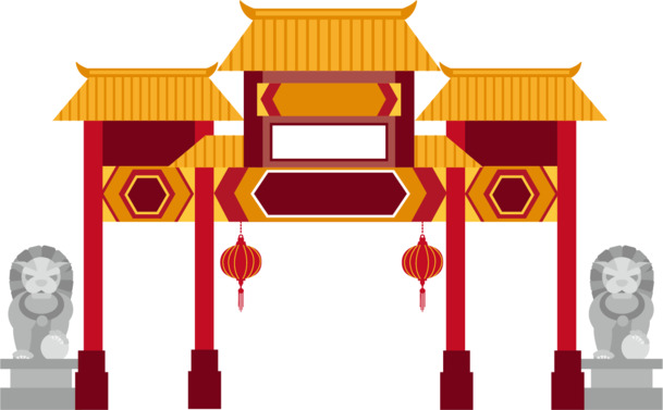 复古中国古建筑设计牌坊PNG透明图，中国风装饰元素，高清素材下载