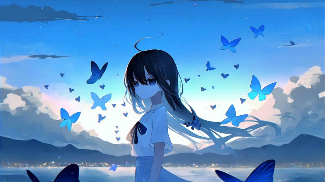 女孩与蝴蝶共舞，光影温柔绽放——4K超高清动漫艺术壁纸（3840x2160）免费下载