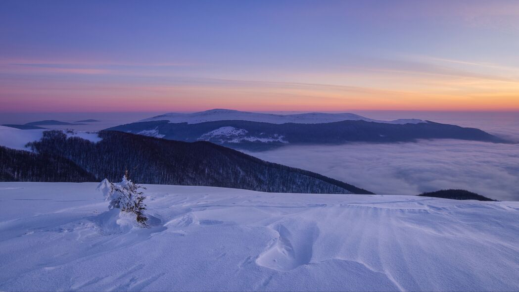 雪覆冬山灌木，绝美4K山脉壁纸，高清3840x2160下载