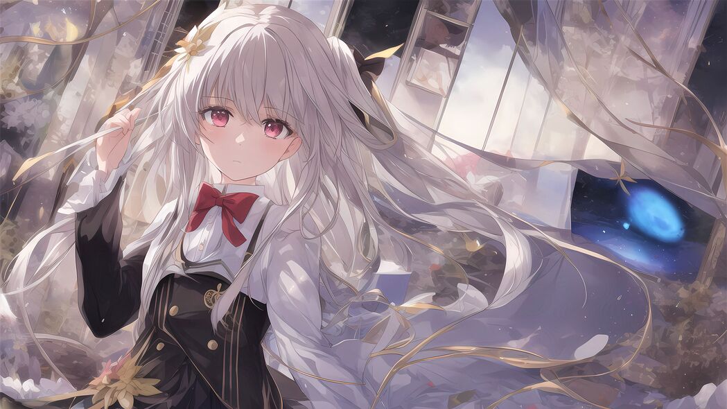 动漫女孩发型蝴蝶结连衣裙超清4K壁纸，3840x2160高清下载
