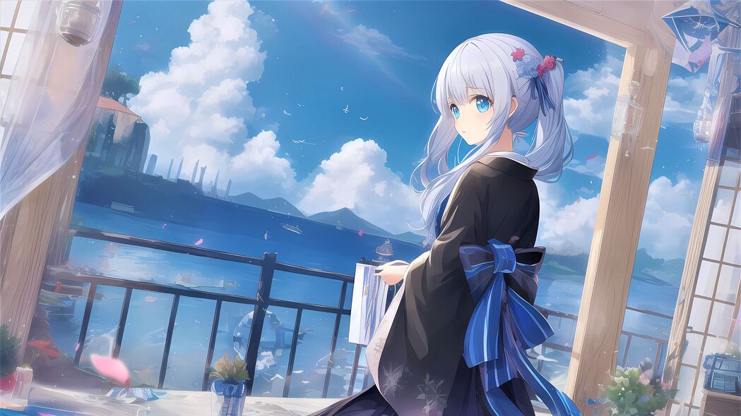 动漫女孩和服蝴蝶结4K超清壁纸，3840x2160分辨率免费下载