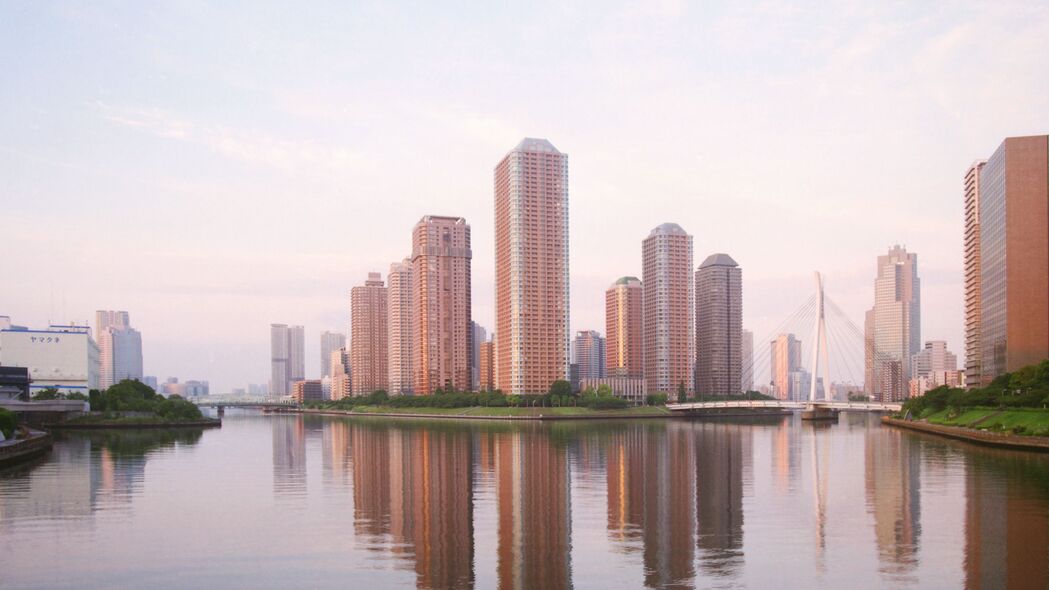 摩天大楼映水景，城市风光4K壁纸，超清3840x2160下载