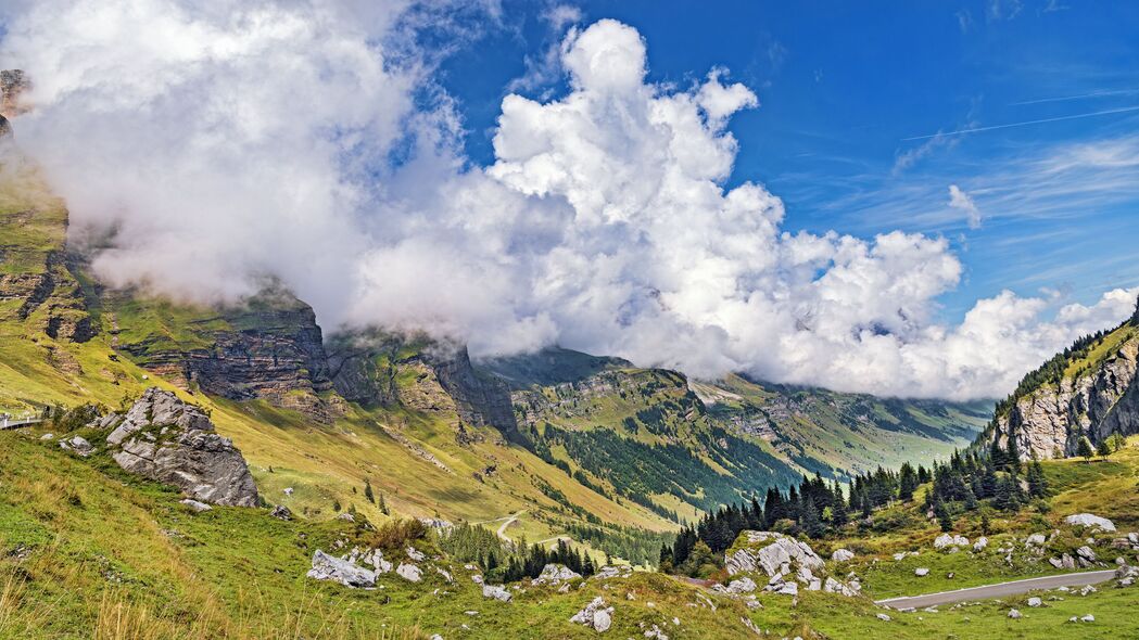 绝美山脉风光，斜坡峡谷石头云景，超清4K壁纸3840x2160下载