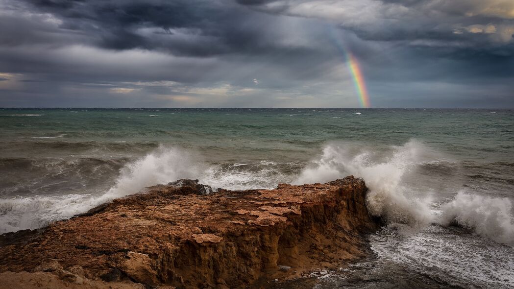 4K超高清大海风景壁纸，海浪拍岸，彩虹映，景绝美海岸3840x2160下载