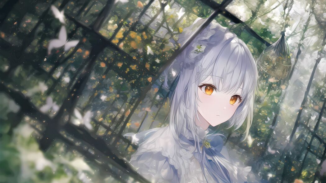 女孩之眼，唯美蝴蝶动漫4K壁纸，3840x2160高清下载