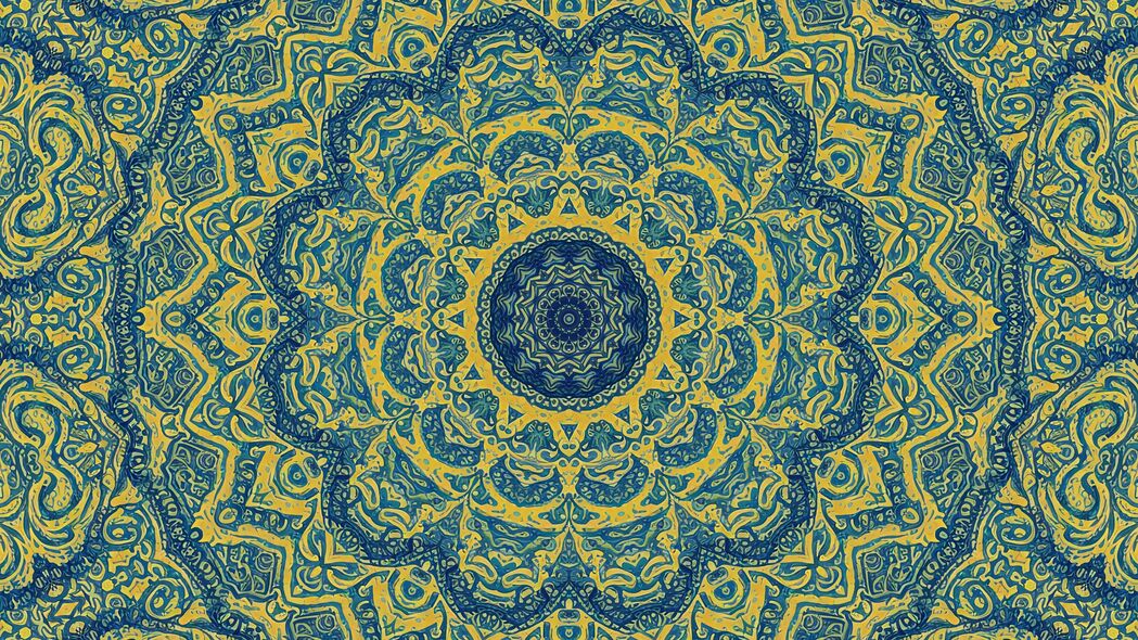 圆形抽象图案，黄蓝配色，高清4K壁纸下载，3840x2160分辨率背景图