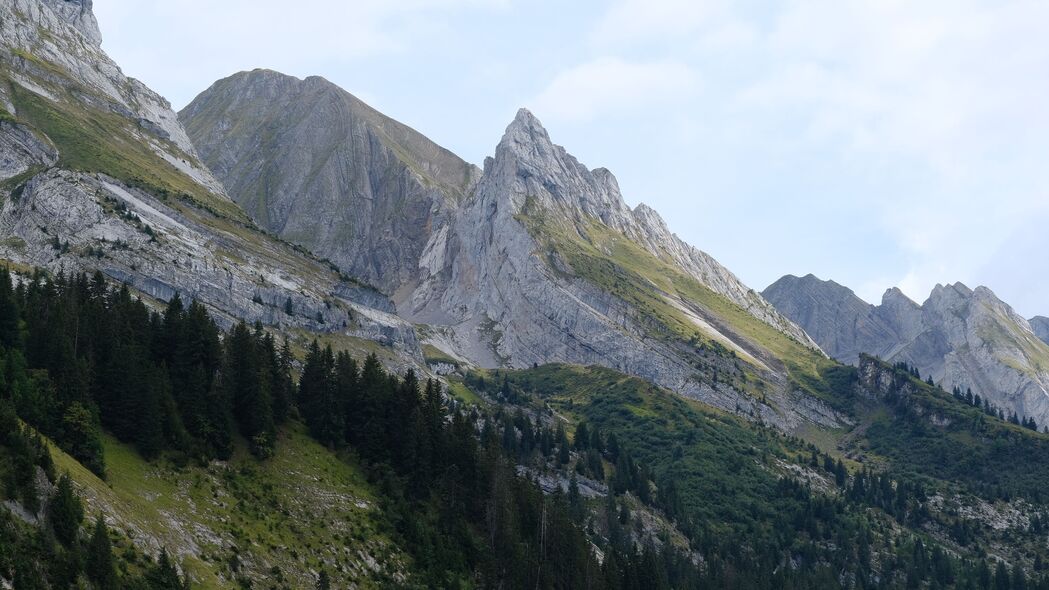 岩石浮雕与绿意斜坡，高清4K树木风景壁纸，3840x2160分辨率下载