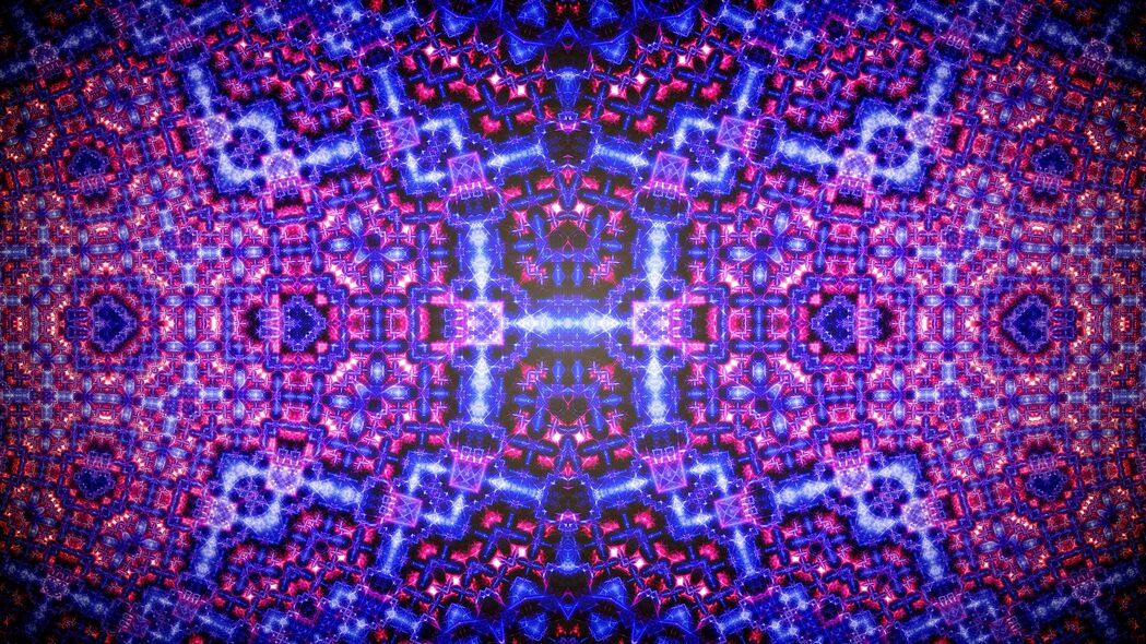 万花筒抽象艺术，蓝色粉红交织，4K超清发光形状壁纸，3840x2160高清下载