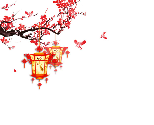 梅花灯笼迎新春，春节高清PNG透明图片素材，元旦元宵节日元素设计下载