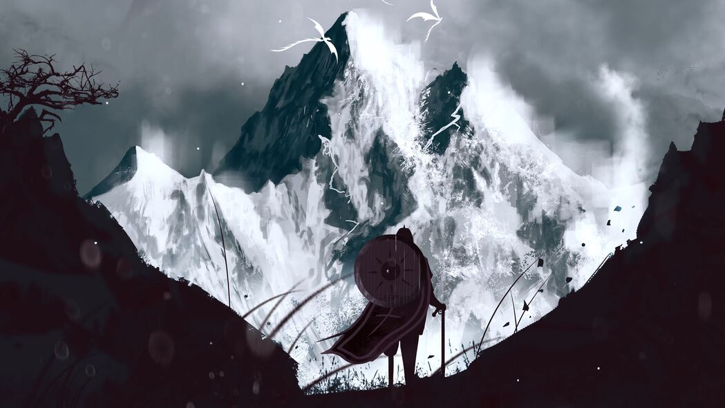 4K高清壁纸下载，战士与龙共舞于山脉之巅，艺术级画质，3840x2160分辨率