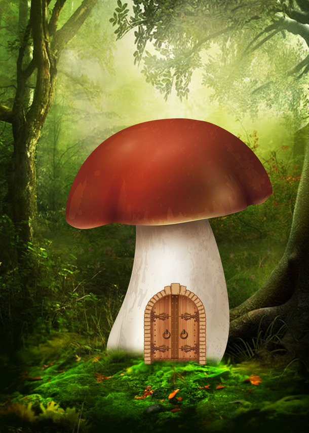 梦幻森林蘑菇屋PNG透明图，高清背景元素，海报设计素材下载