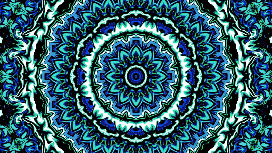 分形圆线图案，抽象蓝色4K高清壁纸，3840x2160超清背景图片下载