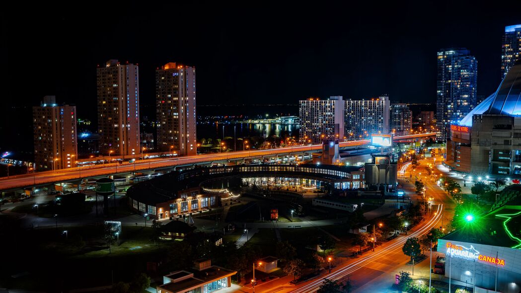 多伦多夜景，璀璨建筑灯光，4K高清壁纸（3840x2160）下载