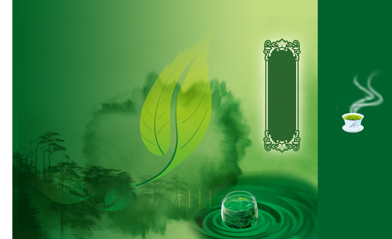 简约茶叶复古风设计素材，芬芳绿色背景JPG/PSD高清下载
