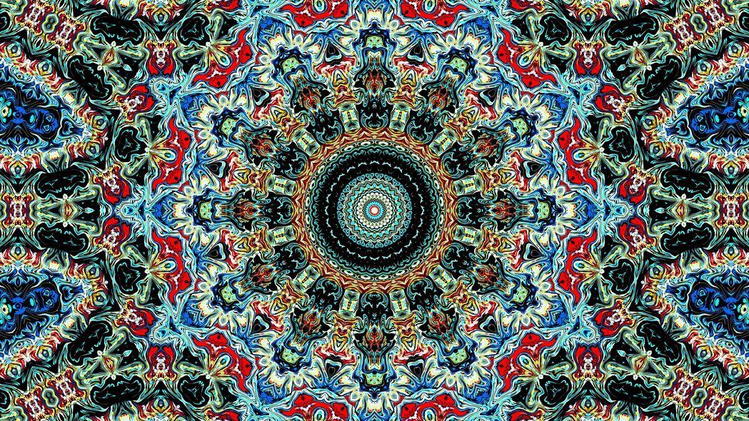 分形万花筒抽象艺术，高清4K彩色圆圈壁纸，3840x2160分辨率，免费下载