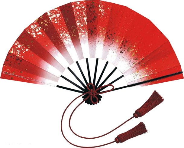 中国风卡通红色折扇PNG透明高清图片，设计素材下载
