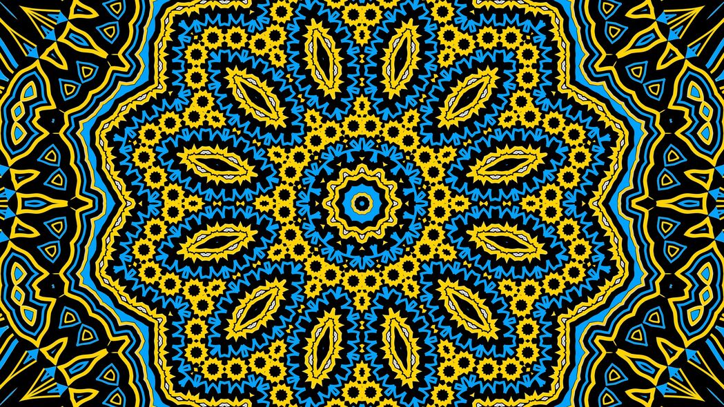 形状图案分形抽象艺术，高清4K壁纸下载，黄色蓝色主题，3840x2160超高清背景图片