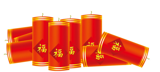 中国风喜庆爆竹PNG透明图片，元旦春节元宵节日元素设计素材下载