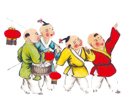 新年儿童欢聚PNG透明图，元旦、春节、元宵节日元素，高清素材免费下载