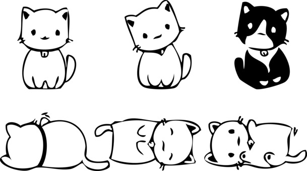 卡通小猫咪矢量图，6款可爱手绘PNG透明素材，AI格式设计资源下载